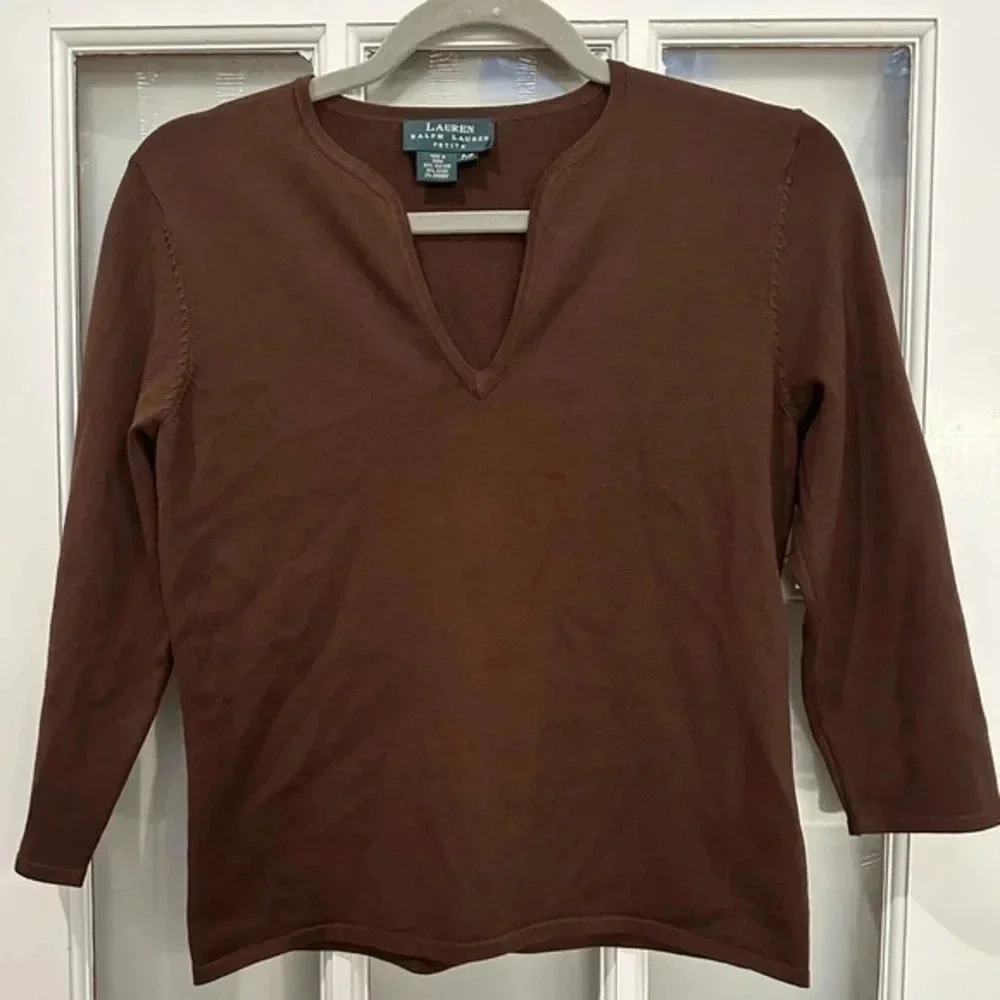 Lauren Ralph Lauren Black Label Classic Chocolate Brown Silk Top Size 0Petite 0P
